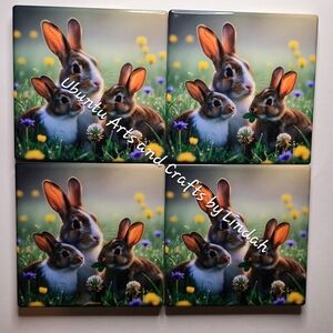 Rabbit Family Ceramic Coasters